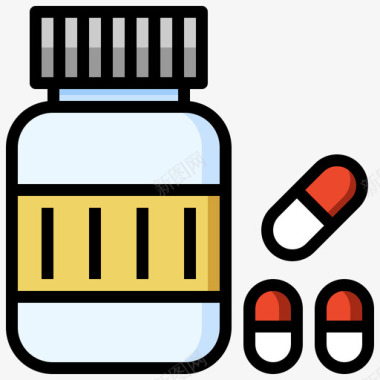 药片药丸药片卫生37线性颜色图标