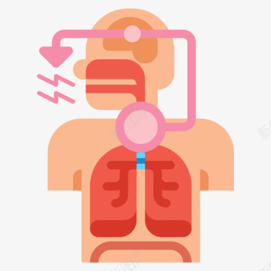 卡通收回咳嗽解剖学13扁平图标