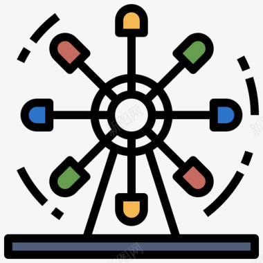 开学主题顶部旋转主题公园7线性颜色图标