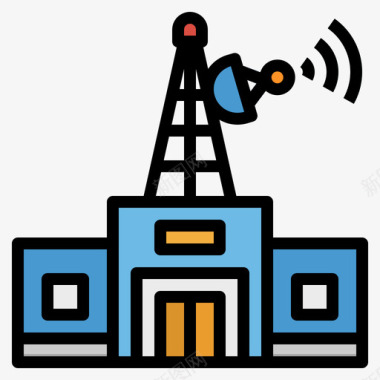 电台背景广播电台89号楼线性颜色图标