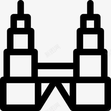 马石油双子塔地标和纪念碑26直线图标