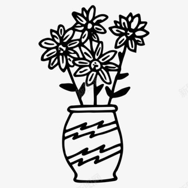鲜花手绘花瓶图标