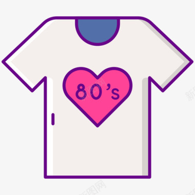 T恤80年代怀旧线性颜色图标