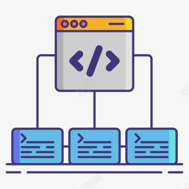 矢量框架框架计算机编程图标1线颜色图标