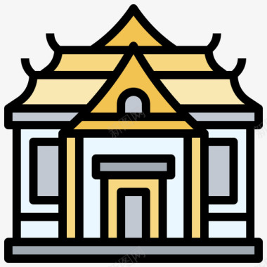 寺庙泰国旅游5线条色彩图标