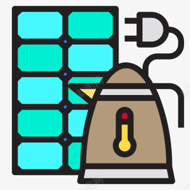 电热水壶太阳能5线性颜色图标
