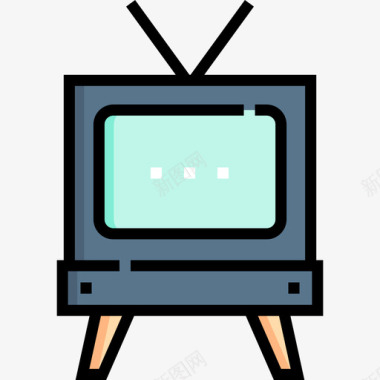 复古电视51电视线性彩色图标