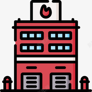 消防专用消防站应急服务55线性颜色图标