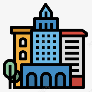 公共标识红建筑公共服务8线颜色图标