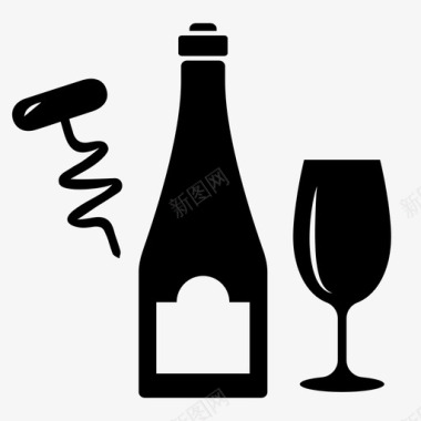 酒瓶酒杯酒瓶和开瓶器饮料餐厅图标