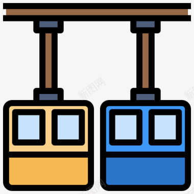 雨水主题缆车主题公园7线性颜色图标