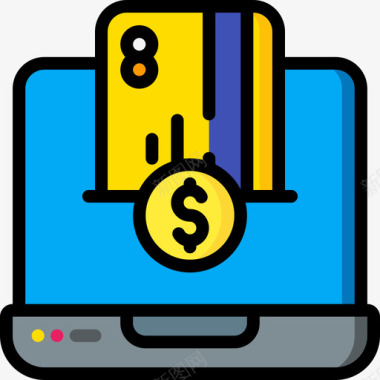 笔记本电脑信用卡支付线性彩色图标