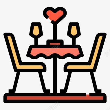 餐桌浪漫爱情9线性颜色图标