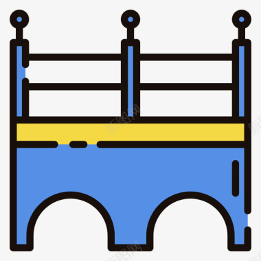 古建筑桥桥39号村线性颜色图标