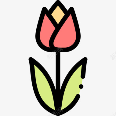 郁金香自然花1线状颜色图标