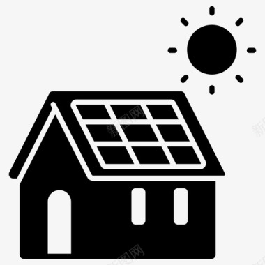 有太阳能板的房子能源电力图标