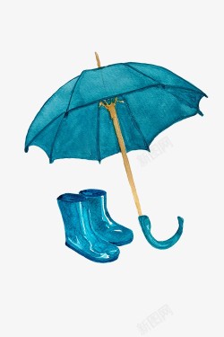 水彩手绘雨伞雨靴剪贴画免扣手绘彩绘水彩插画素材
