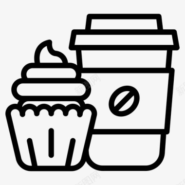 带纸杯蛋糕的咖啡快餐垃圾食品图标