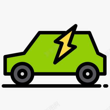 环保车绿色能源1线条颜色图标