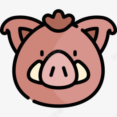 猪动物和自然公园7线颜色图标