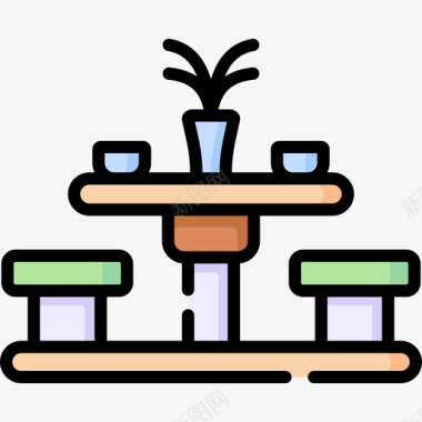 餐桌北欧餐桌烤肉57线性颜色图标