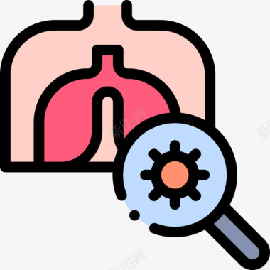 肺感染肺冠状病毒56线状颜色图标