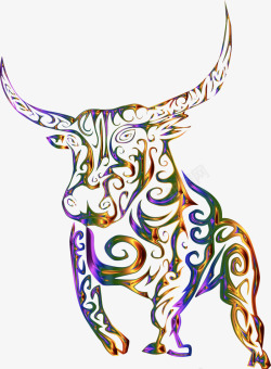 海报高质量图图部落公牛牛抽象线条艺术设计纹身多彩棱素材
