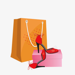 购物袋礼物盒购物盒高跟鞋透明底素材