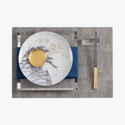 Koket蔻可样板房间中式餐具套装餐桌摆台金蓝色山素材