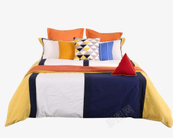 现代样板房间床上用品全套组合橙色黄色男孩房软装床品素材