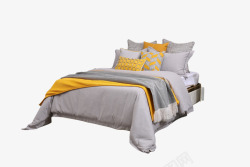 现代轻奢样板房间黄色床上用品低调奢华软装床品多件套素材