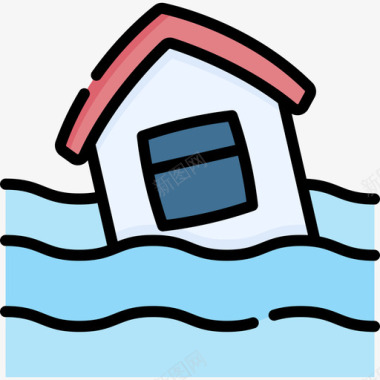 洪水淹没的房子气候变化46线性颜色图标