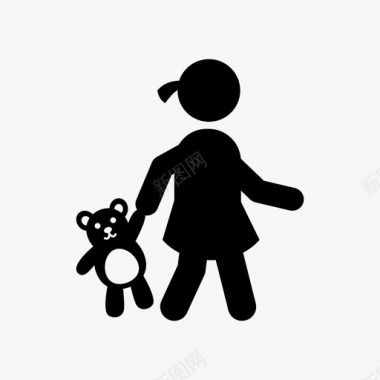 带着泰迪熊的孩子女孩玩具图标