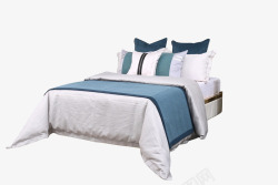 现代简约样板房间床上用品蓝色软装床品主卧室内布艺多素材