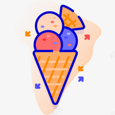 矢量冰淇淋旅行321线性颜色图标