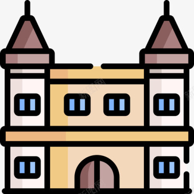 城堡城市建筑28线颜色图标