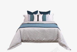 现代简约样板房间床上用品蓝色软装床品主卧室内布艺多素材