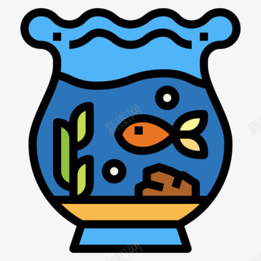 彩绘宠物鱼缸宠物63线性颜色图标