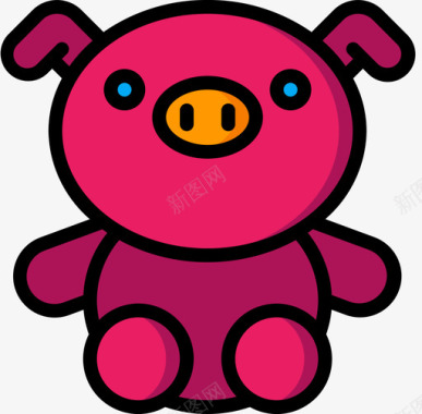 设计猪软玩具4线性颜色图标