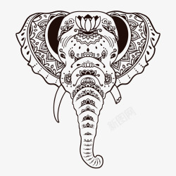 花纹大象头线稿纹身素材