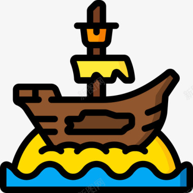 沉船沉船海盗生活10线性颜色图标