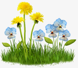 一堆草手绘草丛花朵春天环保绿色植物高清图片