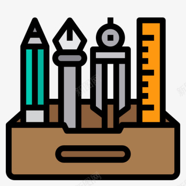 矢量铅笔盒铅笔盒图案3线颜色图标
