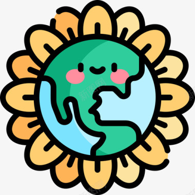 绿色地球地球母亲日45线性颜色图标