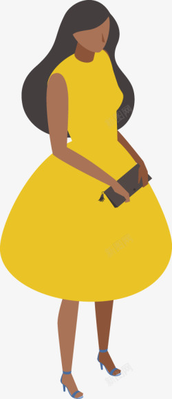 穿黄衣服的黑人女子25D等距时尚人物图免扣扁平等距素材
