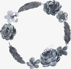 彩黑白波西米亚牡丹花卉剪贴画婚礼请柬设计PS56彩素材