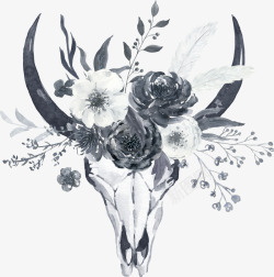 彩黑白波西米亚牡丹花卉剪贴画婚礼请柬设计PS48彩素材