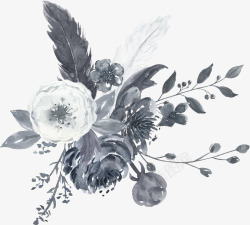 彩黑白波西米亚牡丹花卉剪贴画婚礼请柬设计PS50彩素材
