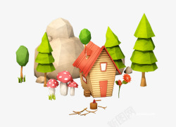 卡通三维C4D蘑菇房森林童话场景涂设计素材