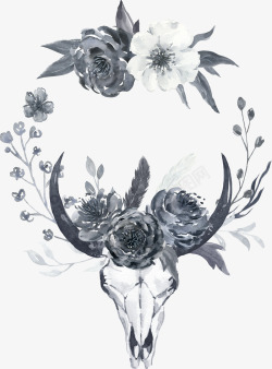 彩黑白波西米亚牡丹花卉剪贴画婚礼请柬设计PS59彩素材